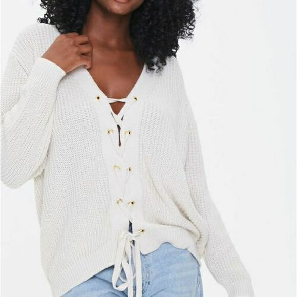 Forever 21 Ribbed Lace up Sweater Size Small - Picture 1 of 10